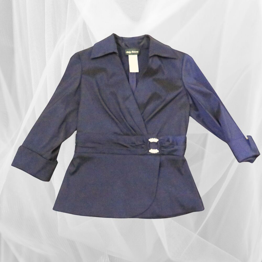 Kathy Roberts Shirt Ladies Purple Sz 8 Shiny Mock Wrap Dressy for Night Out